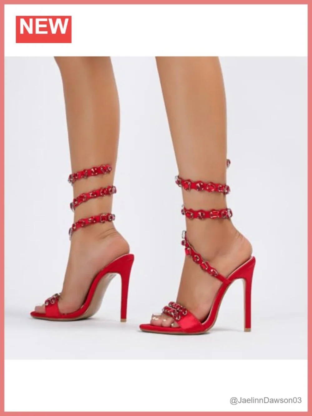 Women's Rhinestone Studded Heeled Sandals Ankle Wrap Stilettos Satin